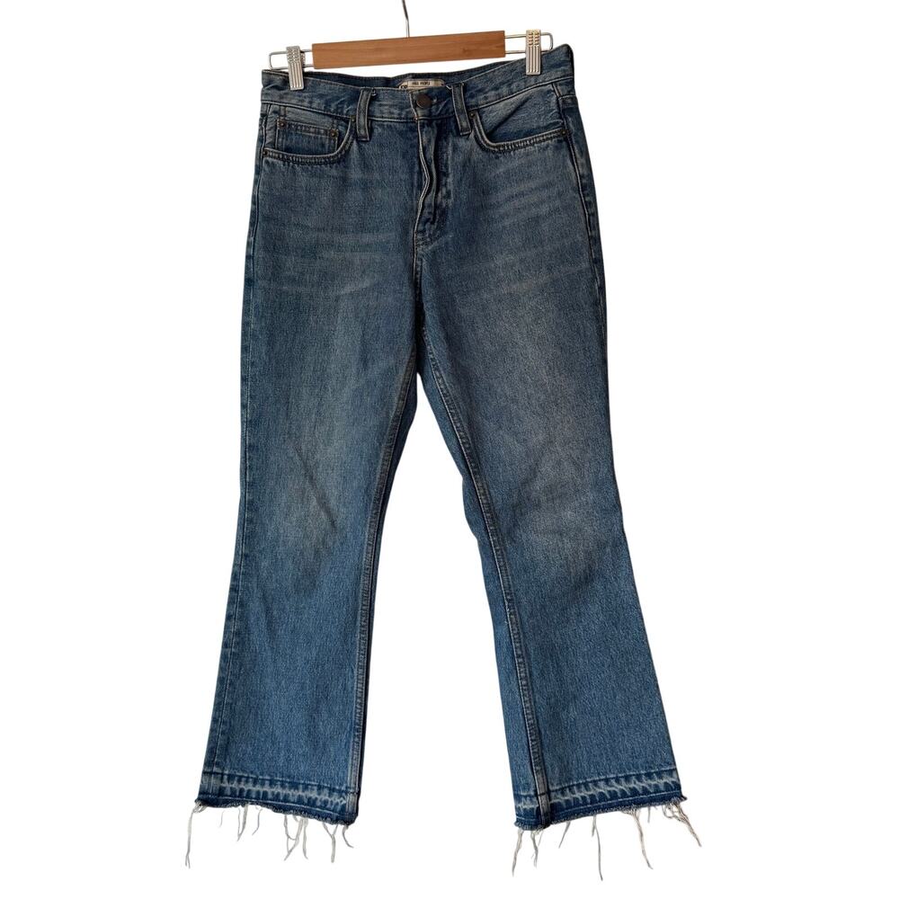 Free people Medium Wash Distressed Raw Hem straight legged jeans